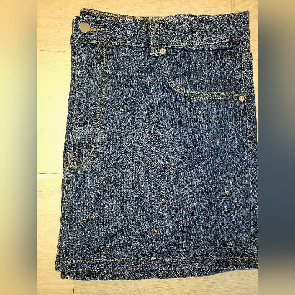 Embellished Silver Star Denim Mini Skirt NWT - Picture 3 of 5